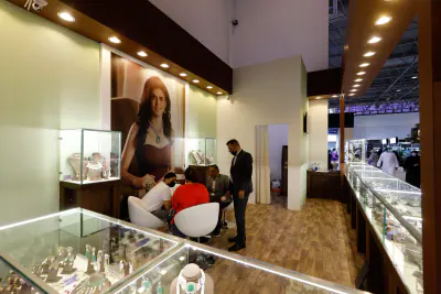 Glass jewellery counters inside a retail showroom