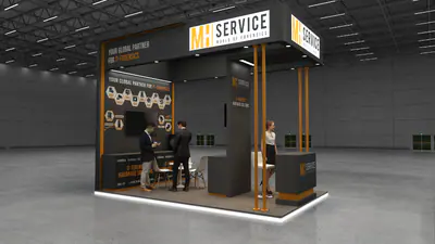 MH Service stand at build-up before the show opens