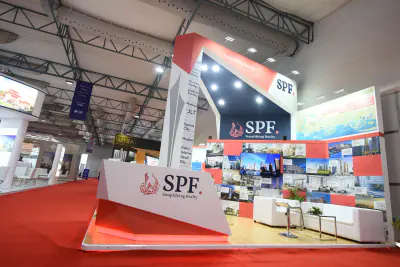 SPF stand with lit counter and red fascia