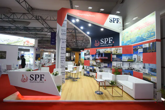 SPF stand with red fascia and printed wall graphics