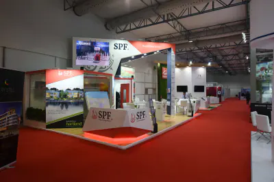 SPF stand with meeting area and printed walls